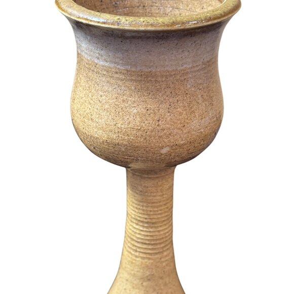 Signed Handcrafted Ceramic Goblets With Textured Stems & Rustic - Picture 2 of 10